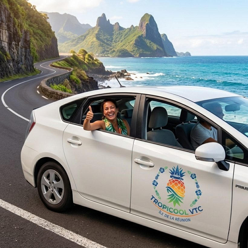 Toyota Prius Hybride Tropicool VTC sur route côtière